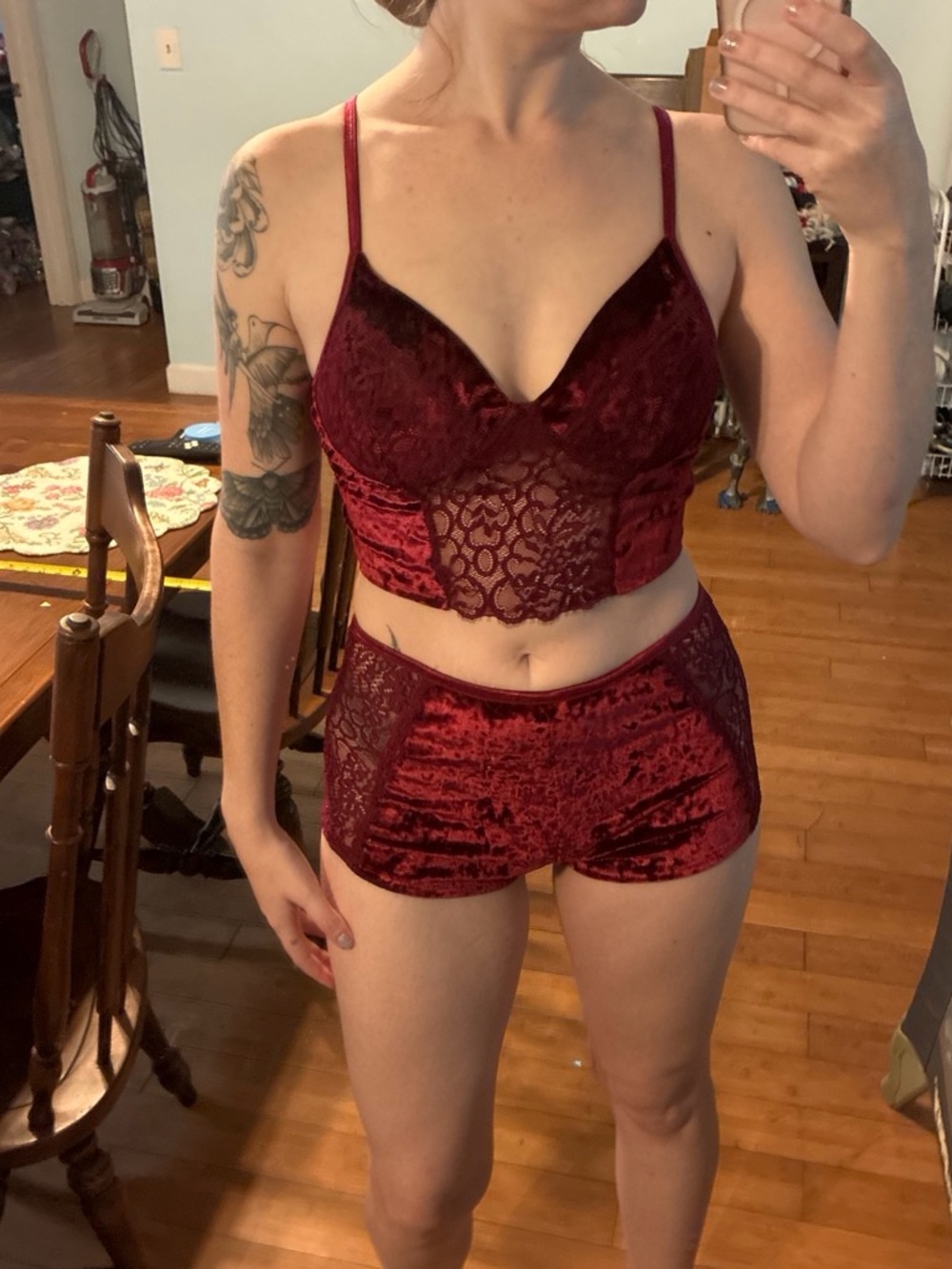 Bozzolo Velvet Lace Bralette and Short Set in Burgundy